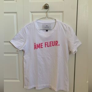 White T-Shirt with Pink 'ÂME FLEUR' Print